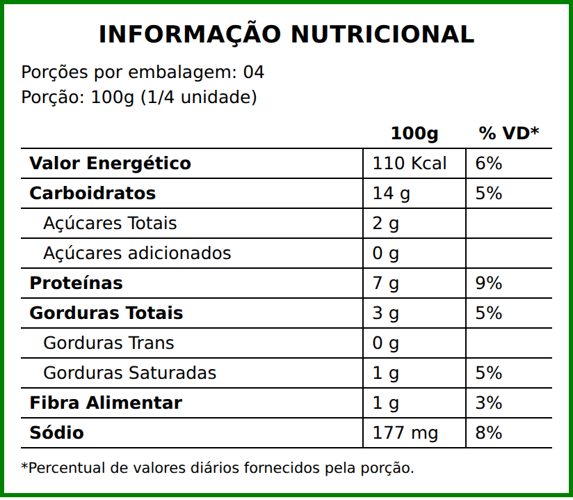 Informação nutricional do PP06