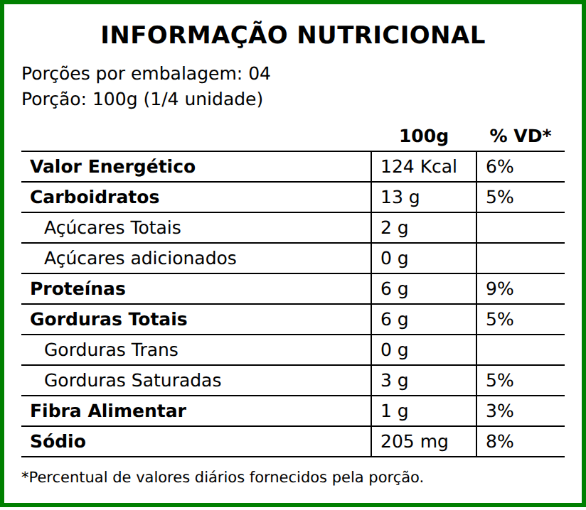 Informação nutricional do PP14