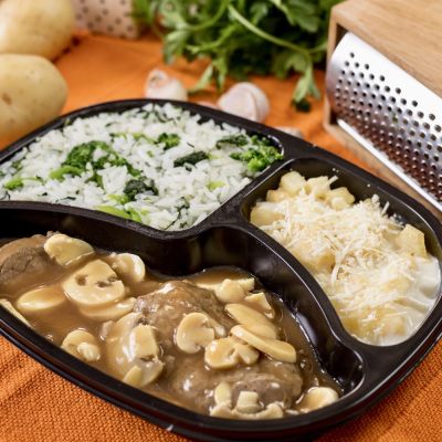 PP 12 - Escalopes de Fil&eacute; com Batatas Gratinadas e Arroz com Br&oacute;colis - 420g
